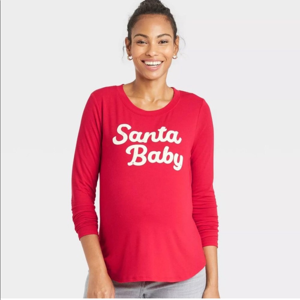 Isabel Maternity by Ingrid & Isabel NWT Santa Baby red sweatshirt long sleeve